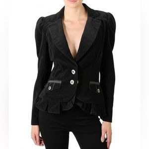 White House Black Market Black Blazer Women’s 6 Corduroy Ruffle Puff Shoulder